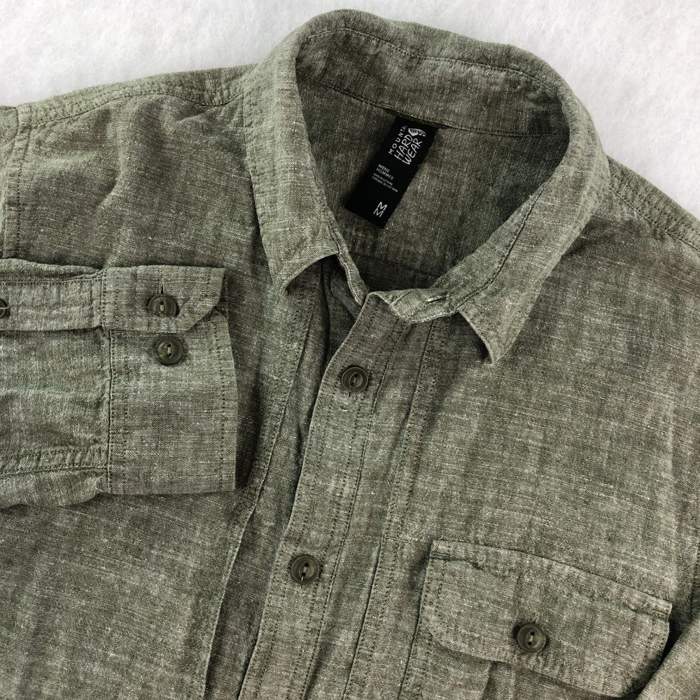 Mountain Hardwear Mens M Green Linen Blend Long Sleeve Button Up Shirt